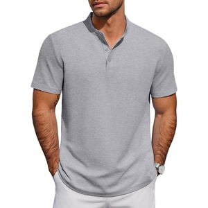 image:imageCOOFANDY Mens Casual Henley Shirt Short Sleeve Cotton Pique Band Collar Shirt Summer Button Basic Tee ShirtsLight Grey