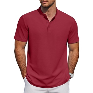 image:imageCOOFANDY Mens Casual Henley Shirt Short Sleeve Cotton Pique Band Collar Shirt Summer Button Basic Tee ShirtsRed