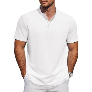 image:imageCOOFANDY Mens Casual Henley Shirt Short Sleeve Cotton Pique Band Collar Shirt Summer Button Basic Tee ShirtsWhite