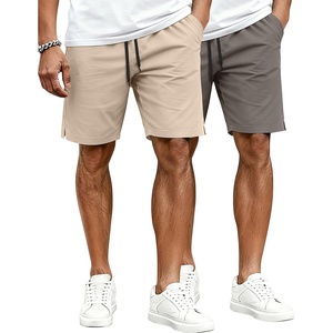 image:imageCOOFANDY Mens Casual Shorts Cotton Drawstring Elastic Waist Lightweight 9 Chino Golf Shorts Summer Beach ShortsZ 2 Packlight KhakiDark Grey