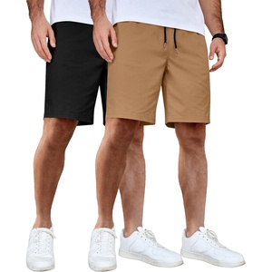 image:imageCOOFANDY Mens Casual Shorts Cotton Elastic Waist Drawstring Shorts Lightweight Summer Beach Shorts2 Pack  Black  Dark Khaki