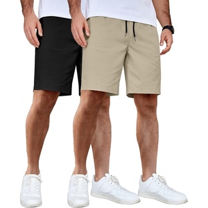 image:imageCOOFANDY Mens Casual Shorts Cotton Elastic Waist Drawstring Shorts Lightweight Summer Beach Shorts2 Pack  Black  Light Khaki