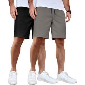 image:imageCOOFANDY Mens Casual Shorts Cotton Elastic Waist Drawstring Shorts Lightweight Summer Beach Shorts2 Pack  Dark Grey  Black