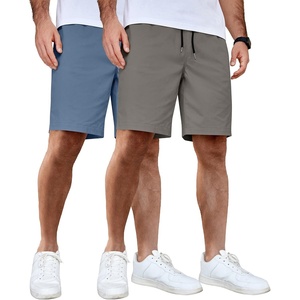 image:imageCOOFANDY Mens Casual Shorts Cotton Elastic Waist Drawstring Shorts Lightweight Summer Beach Shorts2 Pack  Dark Grey  Denim Blue