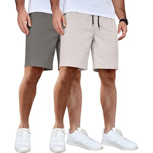 image:imageCOOFANDY Mens Casual Shorts Cotton Elastic Waist Drawstring Shorts Lightweight Summer Beach Shorts2 Pack  Dark Grey  Light Grey