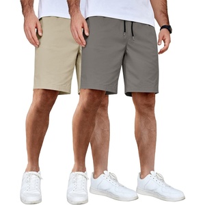 image:imageCOOFANDY Mens Casual Shorts Cotton Elastic Waist Drawstring Shorts Lightweight Summer Beach Shorts2 Pack  Dark Grey  Light Khaki