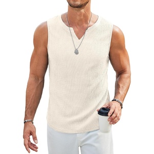 image:imageCOOFANDY Mens Casual Tank Tops Knit V Neck Sleeveless T Shirts 2 Pack Summer Beach Lightweight Muscle TeeBeige