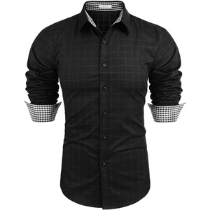 image:imageCOOFANDY Mens Dress Shirt Long Sleeve Casual Button Down Shirt Wrinkle Free Formal Business Shirts02black  Windowpane