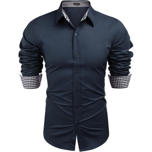 image:imageCOOFANDY Mens Dress Shirt Long Sleeve Casual Button Down Shirt Wrinkle Free Formal Business Shirts03dark Blue Solid