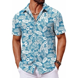 image:imageCOOFANDY Mens Hawaiian Shirt Short Sleeve Button Down Shirts Tropical Floral Summer Beach ShirtsAquamarine  Tropical Leaf