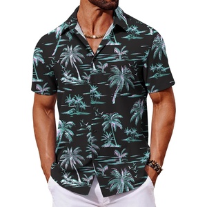 image:imageCOOFANDY Mens Hawaiian Shirt Short Sleeve Button Down Shirts Tropical Floral Summer Beach ShirtsBlack  Coconut Tree
