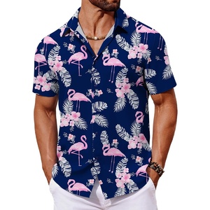 image:imageCOOFANDY Mens Hawaiian Shirt Short Sleeve Button Down Shirts Tropical Floral Summer Beach ShirtsBlue  Flamingo