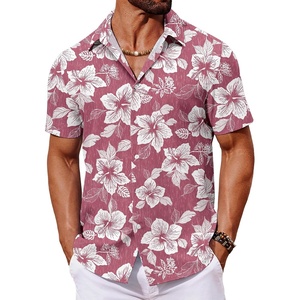 image:imageCOOFANDY Mens Hawaiian Shirt Short Sleeve Button Down Shirts Tropical Floral Summer Beach ShirtsDusty Pink  White Floral