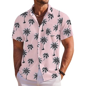 image:imageCOOFANDY Mens Hawaiian Shirt Short Sleeve Floral Button Down Shirts Tropical Holiday Beach ShirtsPink Tree