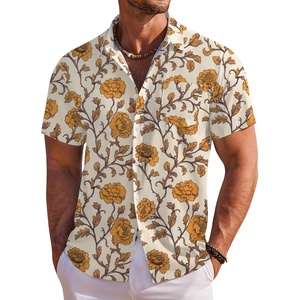image:imageCOOFANDY Mens Hawaiian Shirt Short Sleeve Floral Button Down Shirts Tropical Holiday Beach ShirtsRetro Yellow Flower