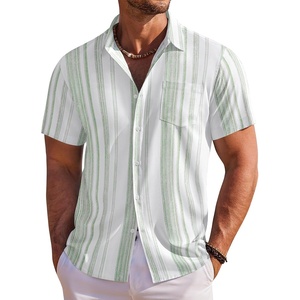 image:imageCOOFANDY Mens Hawaiian Shirt Short Sleeve Floral Button Down Shirts Tropical Holiday Beach ShirtsStriped  Light Green