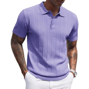 image:imageCOOFANDY Mens Knit Polo Shirts Short Sleeve Ribbed Textured Polo Shirt Lightweight Casual Golf Shirts Collared T ShirtLight Purple