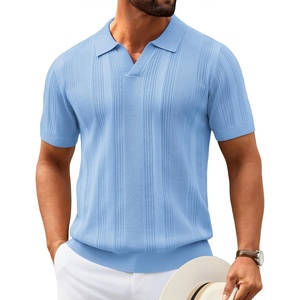 image:imageCOOFANDY Mens Knit Polo Shirts V Neck Textured Polo Shirts Short Sleeve Breathable Polo Casual Collared T Shirt Fashion TopsBlight Blue