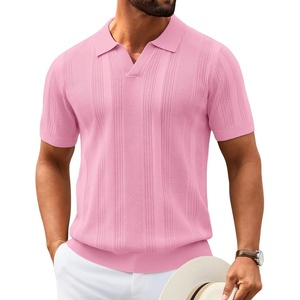 image:imageCOOFANDY Mens Knit Polo Shirts V Neck Textured Polo Shirts Short Sleeve Breathable Polo Casual Collared T Shirt Fashion TopsPink