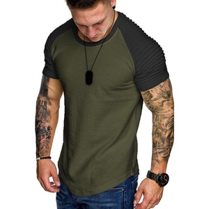 image:imageCOOFANDY Mens Muscle TShirt Pleated Raglan Sleeve Bodybuilding Gym Tee Short Sleeve Fashion Workout Shirts Hipster ShirtPattern3 Army Green  Black