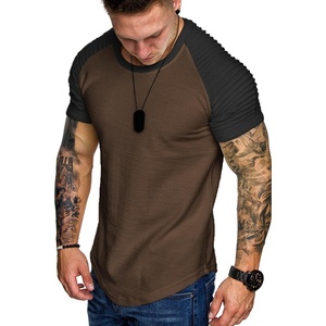 image:imageCOOFANDY Mens Muscle TShirt Pleated Raglan Sleeve Bodybuilding Gym Tee Short Sleeve Fashion Workout Shirts Hipster ShirtPattern3 Brown  Black