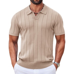 image:imageCOOFANDY Mens Polo Shirts Short Sleeve V Neck Knit Shirts for Men Casual Old Money Clothes Mens Golf ShirtKhaki