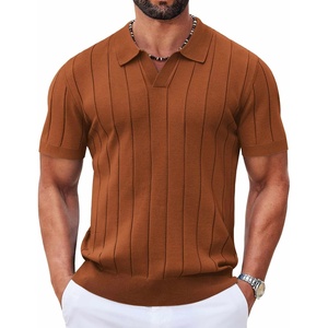 image:imageCOOFANDY Mens Polo Shirts Short Sleeve V Neck Knit Shirts for Men Casual Old Money Clothes Mens Golf ShirtLight Brown