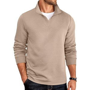 image:imageCOOFANDY Mens Quarter Zip Pullover Lightweight Textured Sweatshirt Long Sleeve Casual Mock Neck Polo ShirtsKhaki