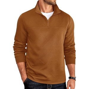 image:imageCOOFANDY Mens Quarter Zip Pullover Lightweight Textured Sweatshirt Long Sleeve Casual Mock Neck Polo ShirtsLight Brown