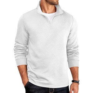 image:imageCOOFANDY Mens Quarter Zip Pullover Lightweight Textured Sweatshirt Long Sleeve Casual Mock Neck Polo ShirtsWhite