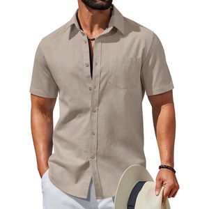 image:imageCOOFANDY Mens Short Sleeve Button Down Shirts Summer Cotton Lyocell Linen Textured Casual Beach Shirts with PocketMoon Grey