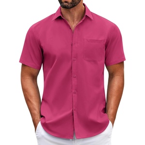 image:imageCOOFANDY Mens Short Sleeve Casual Button Down Shirts Summer Untucked Dress Shirts with PocketRose Red