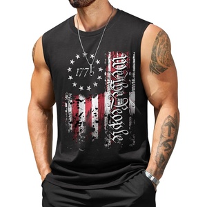 image:imageCOOFANDY Mens Tank Top Cotton Workout Sleeveless Muscle T Shirts Casual Summer Tank ShirtsFlagblack1 Pcs