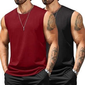image:imageCOOFANDY Mens Tank Top Cotton Workout Sleeveless Muscle T Shirts Casual Summer Tank ShirtsFlagblackRed2 Pcs