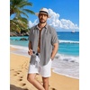 image:imageCOOFANDY Linen Shirts for Men Short Sleeve Button Down Shirt Casual Beach Summer Vacation Shirt with PocketDark Gray