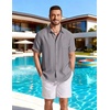 image:imageCOOFANDY Linen Shirts for Men Short Sleeve Button Down Shirt Casual Beach Summer Vacation Shirt with PocketDark Gray