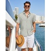 image:imageCOOFANDY Linen Shirts for Men Short Sleeve Button Down Shirt Casual Beach Summer Vacation Shirt with PocketLight Green
