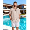 image:imageCOOFANDY Linen Shirts for Men Short Sleeve Button Down Shirt Casual Beach Summer Vacation Shirt with PocketLight Khaki