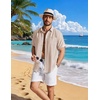 image:imageCOOFANDY Linen Shirts for Men Short Sleeve Button Down Shirt Casual Beach Summer Vacation Shirt with PocketLight Khaki
