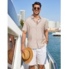 image:imageCOOFANDY Linen Shirts for Men Short Sleeve Button Down Shirt Casual Beach Summer Vacation Shirt with PocketLight Khaki