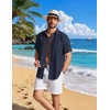 image:imageCOOFANDY Linen Shirts for Men Short Sleeve Button Down Shirt Casual Beach Summer Vacation Shirt with PocketNavy Blue