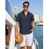 image:imageCOOFANDY Linen Shirts for Men Short Sleeve Button Down Shirt Casual Beach Summer Vacation Shirt with PocketNavy Blue