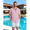 image:imageCOOFANDY Linen Shirts for Men Short Sleeve Button Down Shirt Casual Beach Summer Vacation Shirt with PocketPink