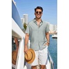 image:imageCOOFANDY Linen Shirts for Men Short Sleeve Button Down Shirt Casual Beach Summer Vacation Shirt with PocketSage Green