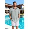 image:imageCOOFANDY Linen Shirts for Men Short Sleeve Button Down Shirt Casual Beach Summer Vacation Shirt with PocketSage Green