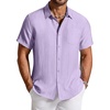 image:imageCOOFANDY Linen Shirts for Men Short Sleeve Button Down Shirt Casual Beach Summer Vacation Shirt with PocketLavender