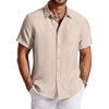 image:imageCOOFANDY Linen Shirts for Men Short Sleeve Button Down Shirt Casual Beach Summer Vacation Shirt with PocketLight Khaki