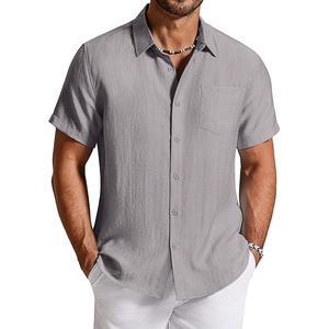 image:imageCOOFANDY Linen Shirts for Men Short Sleeve Button Down Shirt Casual Beach Summer Vacation Shirt with PocketDark Gray