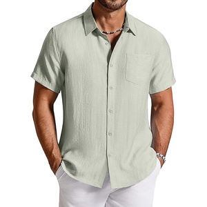 image:imageCOOFANDY Linen Shirts for Men Short Sleeve Button Down Shirt Casual Beach Summer Vacation Shirt with PocketLight Green