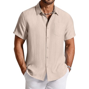 image:imageCOOFANDY Linen Shirts for Men Short Sleeve Button Down Shirt Casual Beach Summer Vacation Shirt with PocketLight Khaki